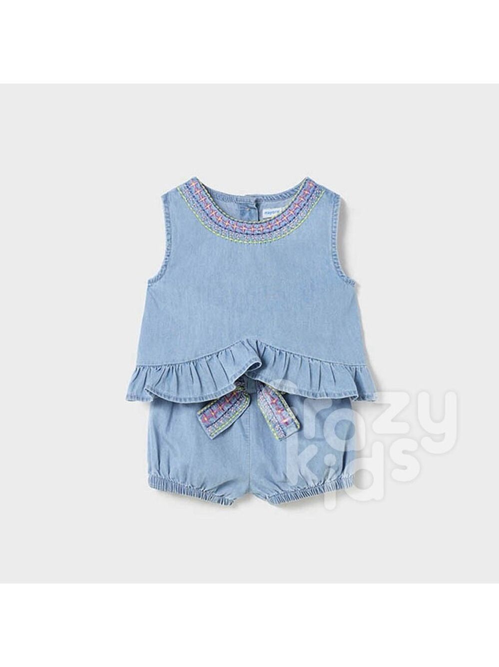 Size 12 months Baby Mayoral Light Blue Kids Set with Embroidered Neckline